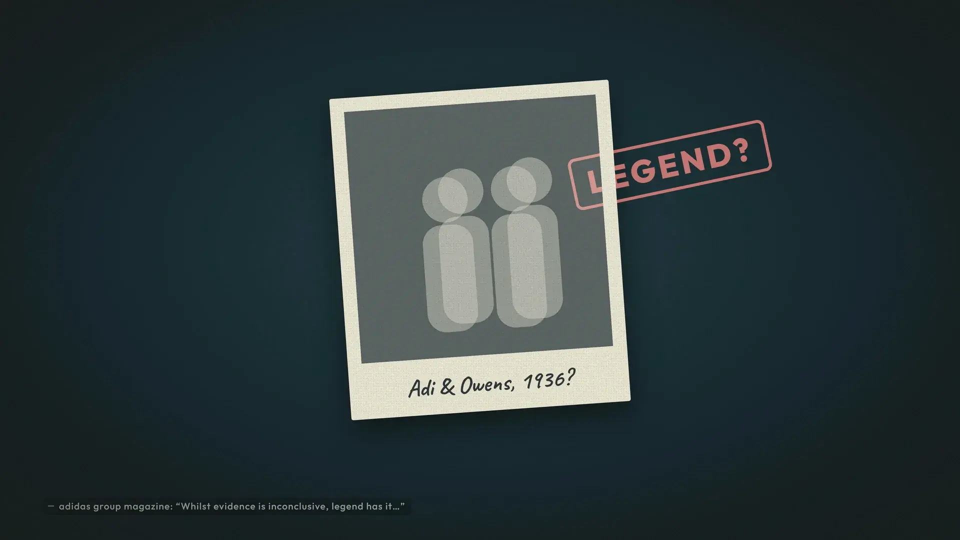 A polaroid captioned "Adi & Owens, 1936?" stamped "legend?".