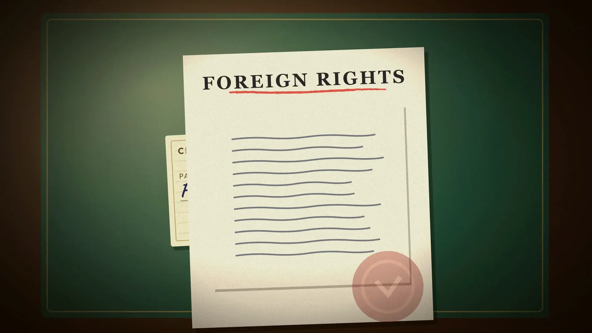 A foreign-rights agreement on a green desk.
