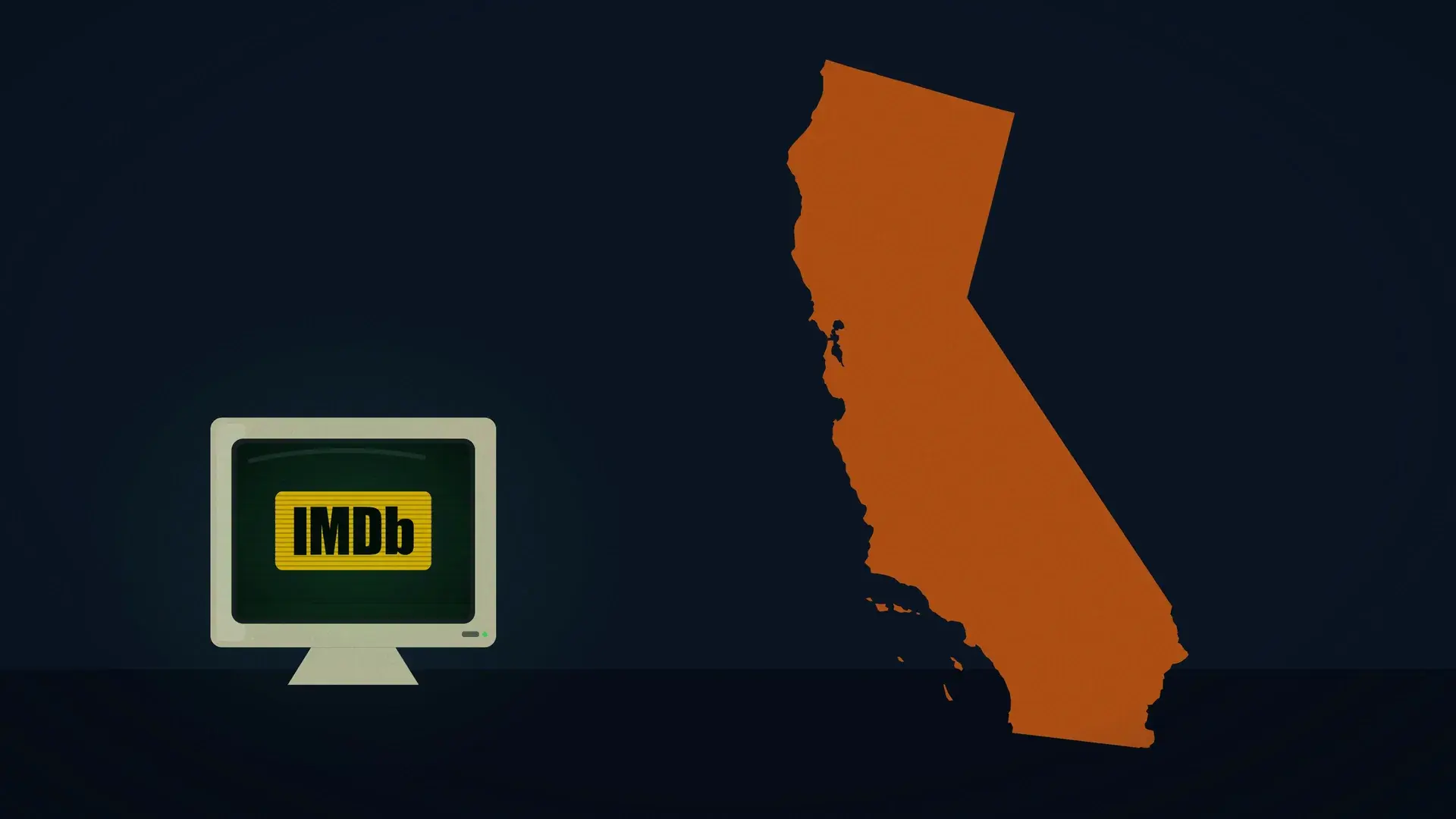 A small screen with the IMDb logo beside a map of California.
